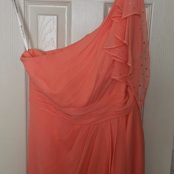 David's Bridal Salmon Peach Dress With Dainty Sequins (new with tags) - Picture 4 of 9